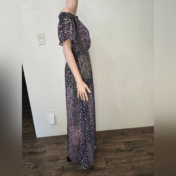 Lulus Maxi Dress Women’s Large Neva Navy Floral Chiffon Slit - Picture 5 of 11